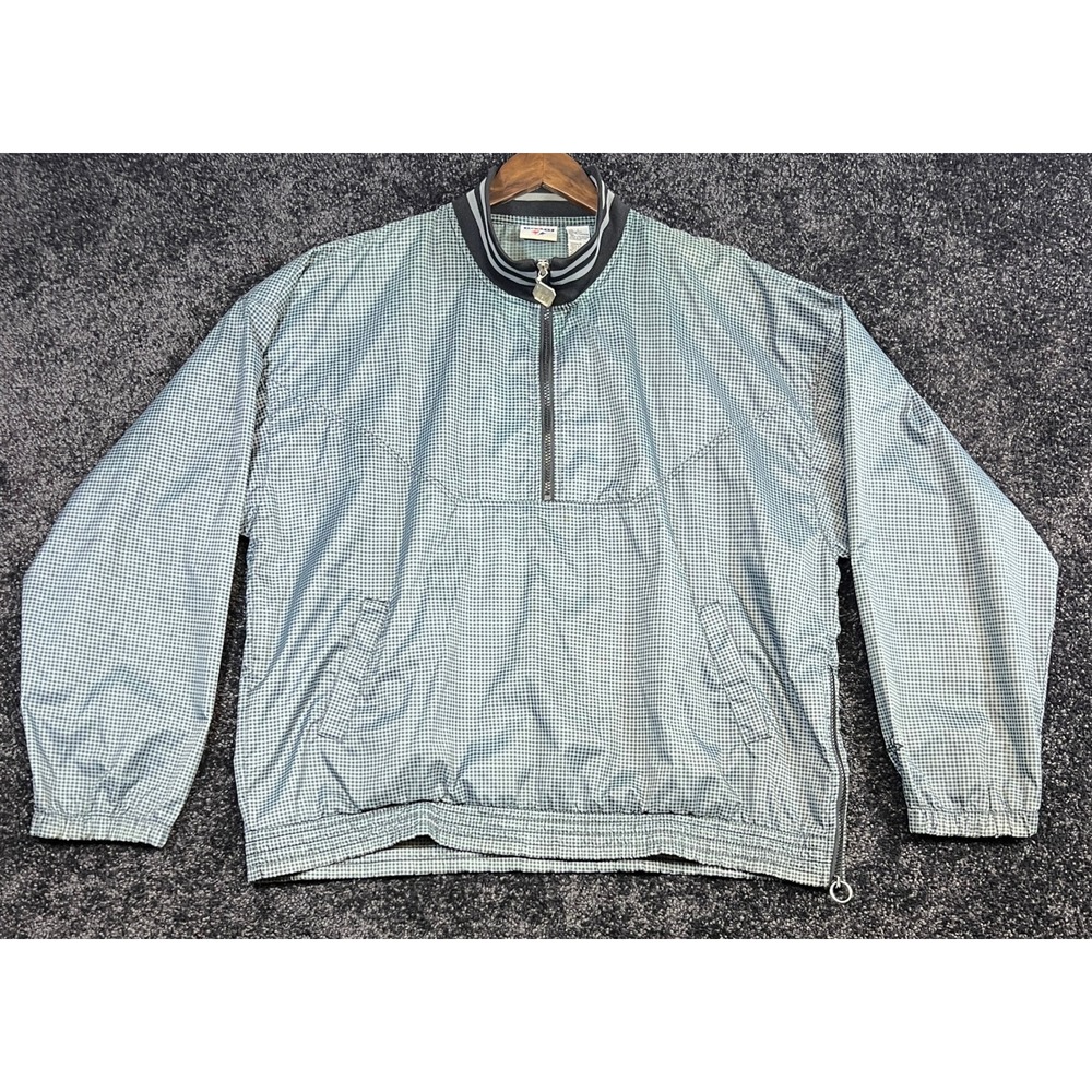 Vintage Jerzees Gingham Pullover‎ Jacket Mens L Lightweight Windbreaker 1/4 Zip